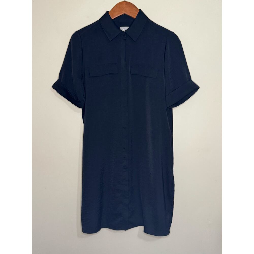 Chico's Tunic Women's 0 Small Size 4 6 Black Short Sleeve Button Up Side Slits